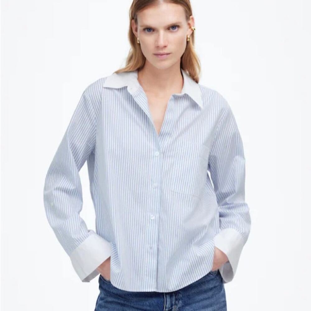 Madewell Blue and White Pinstripe Button-Down Shirt